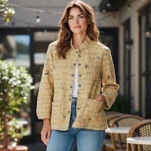 Sz 2 Chico's Design Long Sleeve Jacket Lightweight Textured Weave Mustard